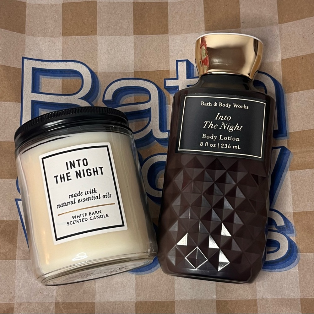 New Into the Night bath and body works single wick candle & body lotion set